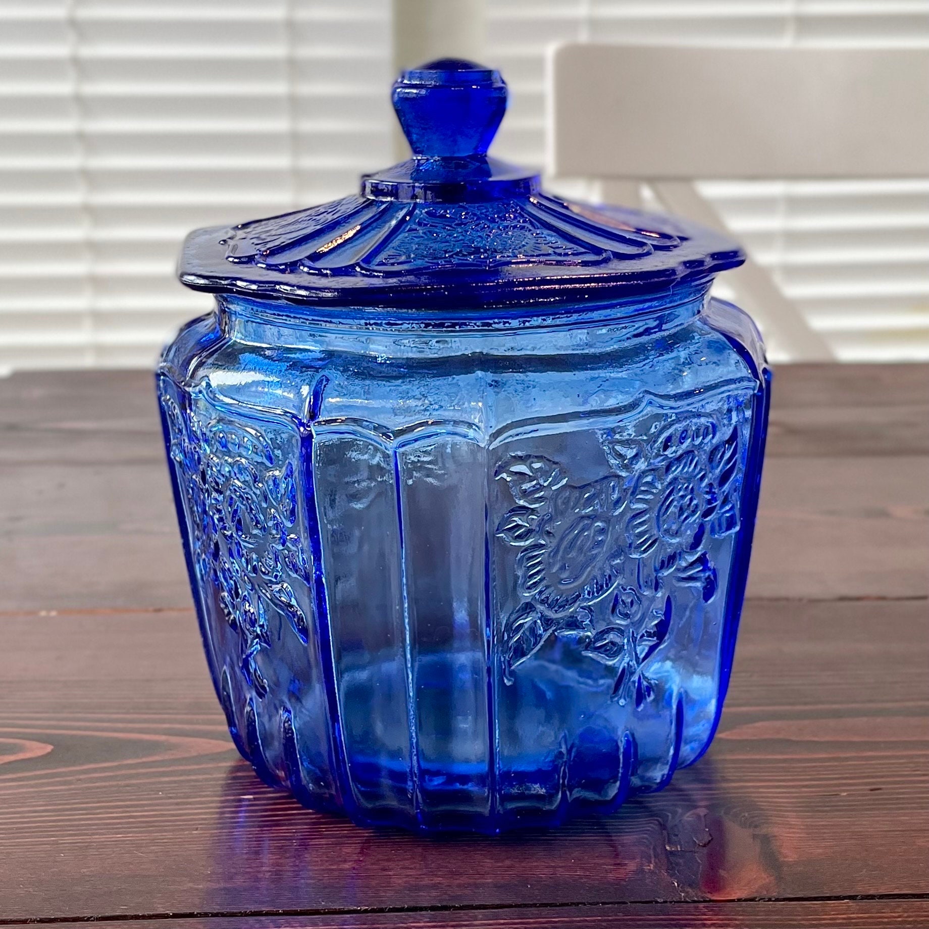 Anchor Hocking Mayfair Cobalt Blue Cookie Biscuit Jars With Lid a Pair