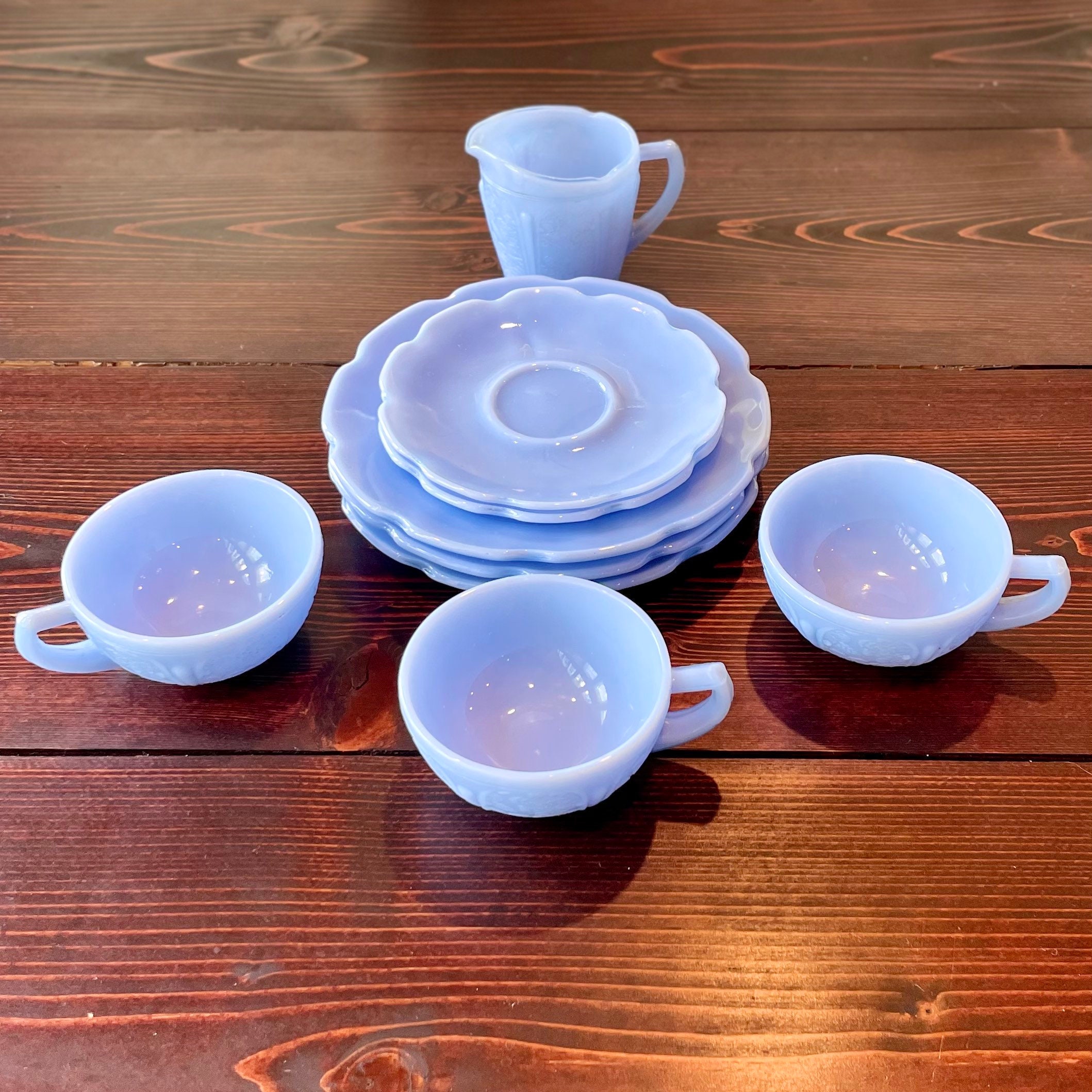 Blue Delphite Children tea set Cherry Blossom opaque