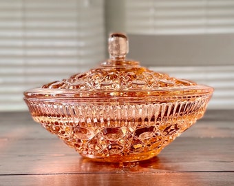 Indiana Glass 1980's Windsor Pink lidded candy dish 3-wick soy wax candle in aroma you select