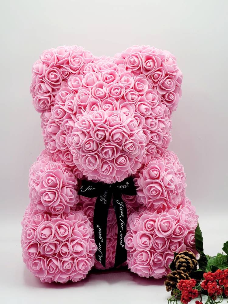 Luxury Pink Rose Teddy Bear Mother S Day Flower Bear Etsy