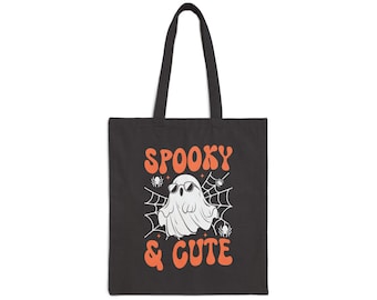 Halloween Ghost Cotton Canvas Tote Bag, Halloween Spooky Cute Cotton Canvas Tote Bag, Cute Ghost Tote bag, Spooky Cute Ghost Tote Bag