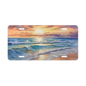 Beach Sunrise Vanity Plate, Watercolor Beach Sunrise License Plate, Beach Vanity Plate, Beach Sunrise License Plate image 1