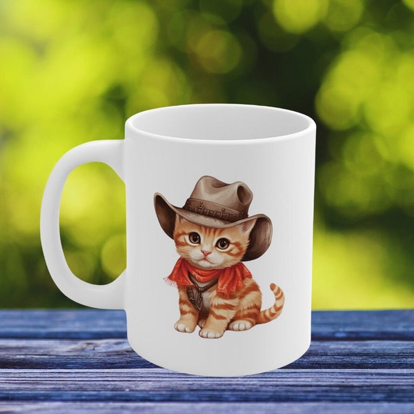 Cute cowboy cat mug, country cat mug, cute country cat mug, Cowboy hat cat mug, cat lover gift, cat friend gift