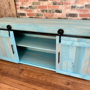 TV Stand Solid Wood Handmade  Minimalist  Drawers Barn Doors Decor Rustic Farmhouse Mid Century Console Cabin Remodeling Cabinet Modern