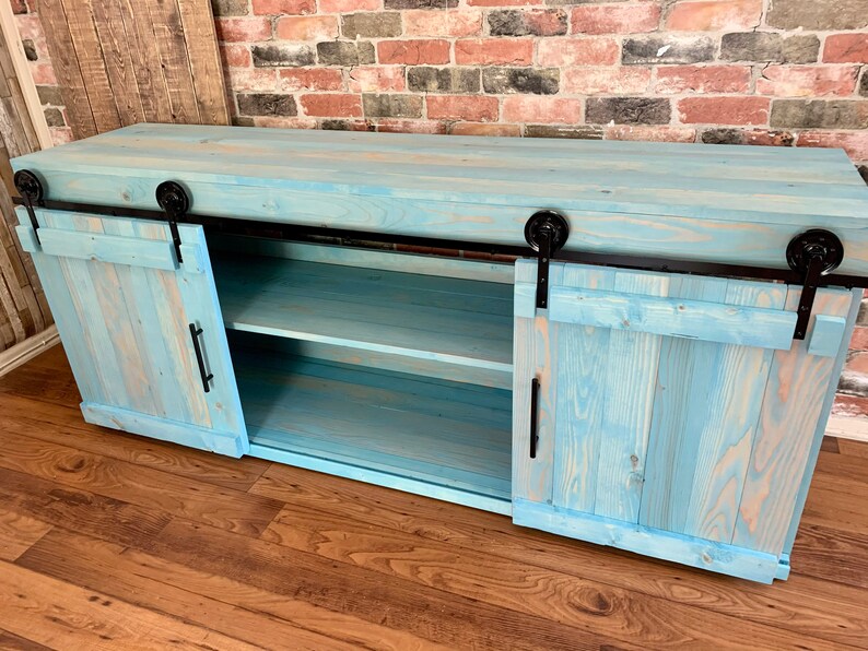 TV Stand Solid Wood Handmade  Minimalist  Drawers Barn Doors Decor Rustic Farmhouse Mid Century Console Cabin Remodeling Cabinet Modern