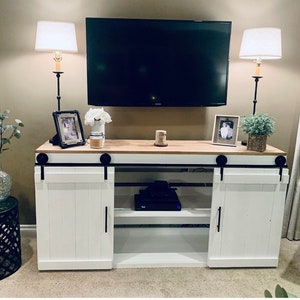 Rustic Barn Door TV Stand: Farmhouse Media Console, Solid Wood