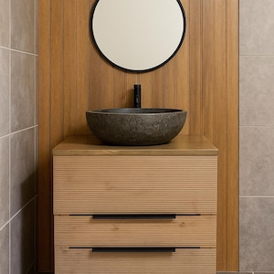 24&quot; Rustic Bathroom Vanity with Drawers. Mid century fluted wood.