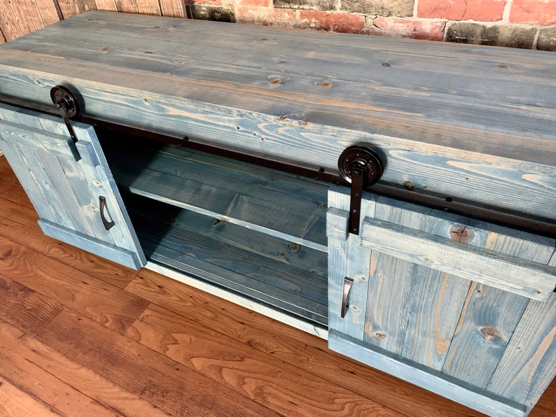 TV Stand Solid Wood Handmade  Minimalist  Drawers Barn Doors Decor Rustic Farmhouse Mid Century Console Cabin Remodeling Cabinet Modern