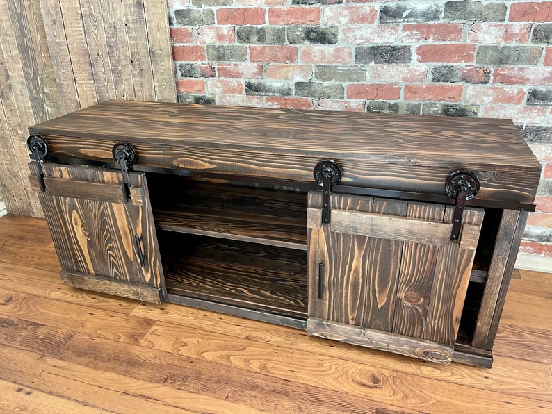 TV Stand Solid Wood Handmade  Minimalist  Drawers Barn Doors Decor Rustic Farmhouse Mid Century Console Cabin Remodeling Cabinet Modern