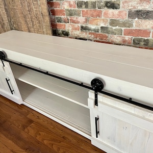 TV Stand Solid Wood Handmade  Minimalist  Drawers Barn Doors Decor Rustic Farmhouse Mid Century Console Cabin Remodeling Cabinet Modern