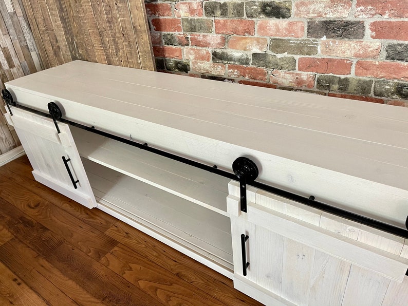 TV Stand Solid Wood Handmade  Minimalist  Drawers Barn Doors Decor Rustic Farmhouse Mid Century Console Cabin Remodeling Cabinet Modern