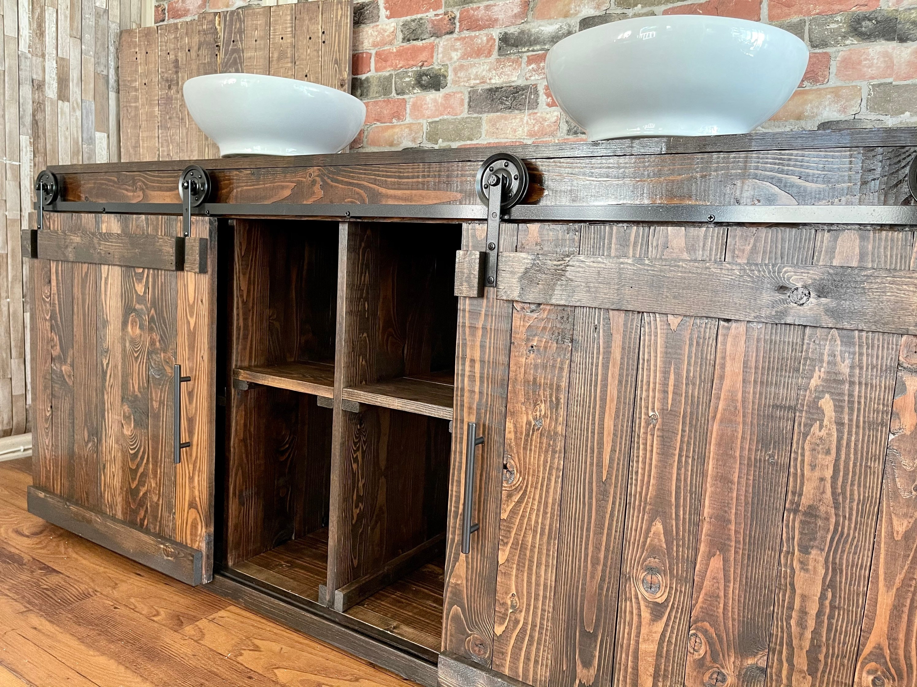 Double Sink Bathroom Vanity With Barn Doors
