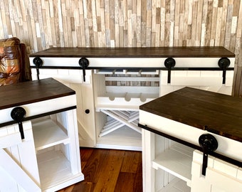 Mueble de TV estilo granero rústico con mesitas de noche y mueble bar para vinos: juego de mesa consola estilo granja