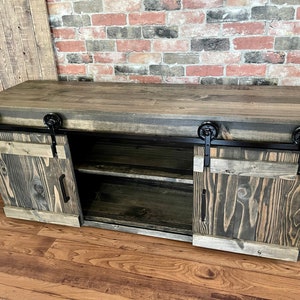 TV Stand Solid Wood Handmade  Minimalist  Drawers Barn Doors Decor Rustic Farmhouse Mid Century Console Cabin Remodeling Cabinet Modern