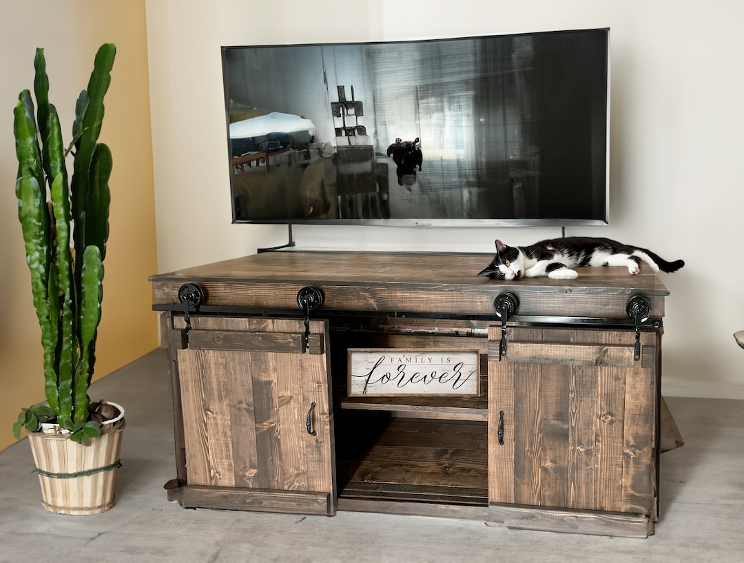 Rustic TV Stand Barn Doors Media Console Buffet Coffee Bar