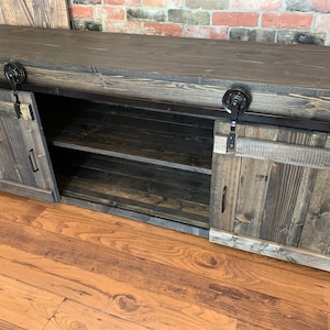 TV Stand Solid Wood Handmade  Minimalist  Drawers Barn Doors Decor Rustic Farmhouse Mid Century Console Cabin Remodeling Cabinet Modern