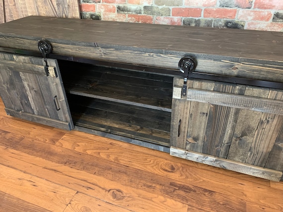 Rustic Barn Door Media Console: Farmhouse TV Stand, Buffet Cabinet