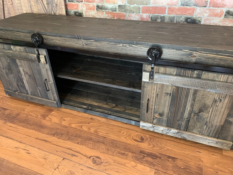 TV Stand Solid Wood Handmade  Minimalist  Drawers Barn Doors Decor Rustic Farmhouse Mid Century Console Cabin Remodeling Cabinet Modern
