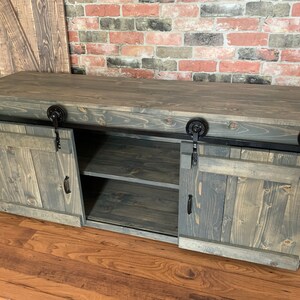 TV Stand Solid Wood Handmade  Minimalist  Drawers Barn Doors Decor Rustic Farmhouse Mid Century Console Cabin Remodeling Cabinet Modern