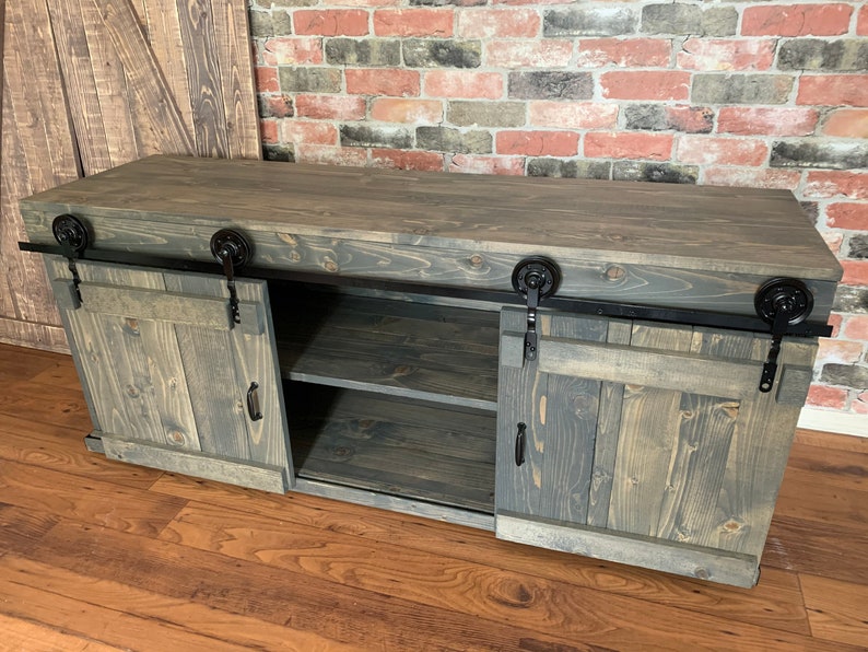 TV Stand Solid Wood Handmade  Minimalist  Drawers Barn Doors Decor Rustic Farmhouse Mid Century Console Cabin Remodeling Cabinet Modern