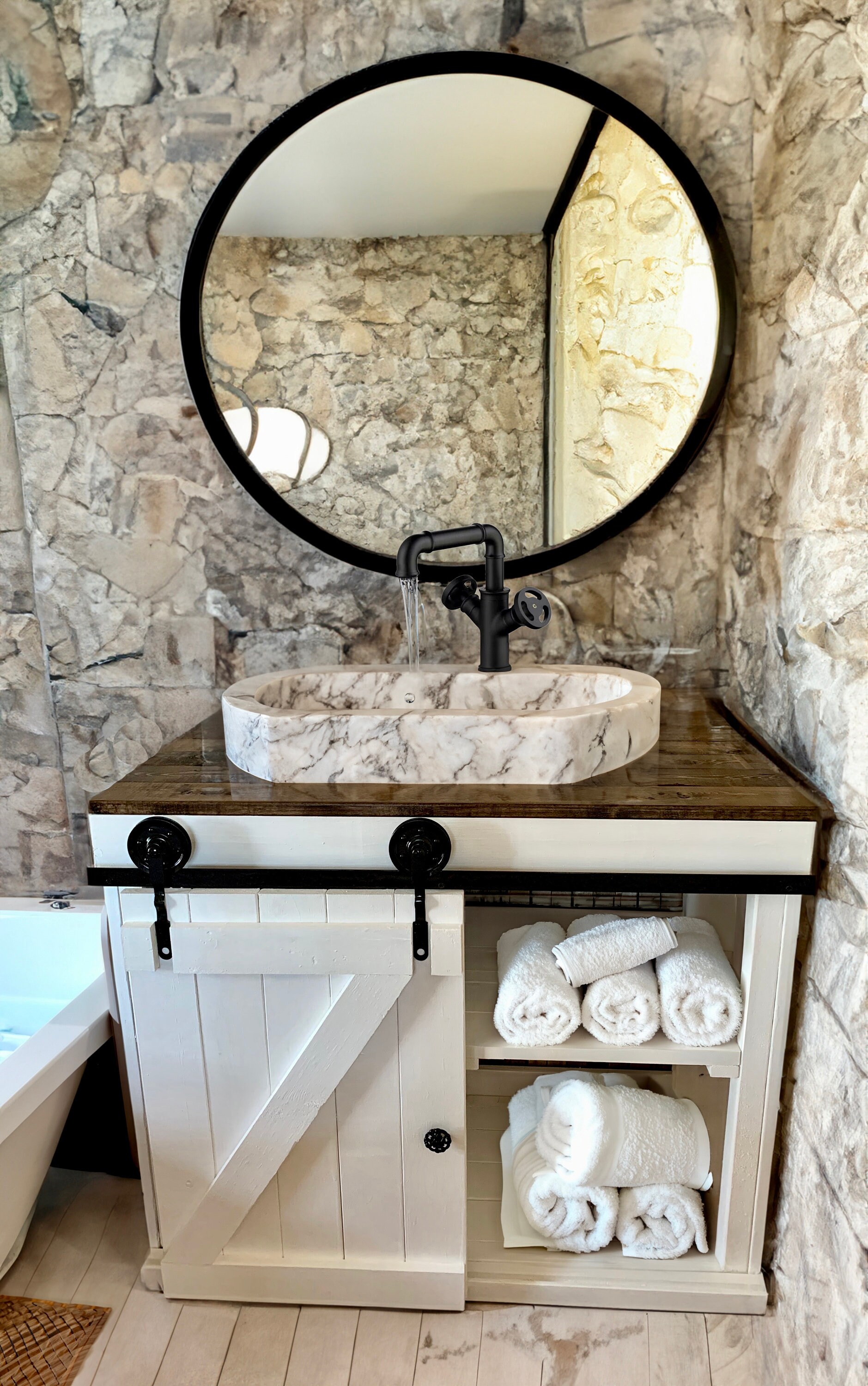 White Farmhouse Modern Rustic Bathroom Vanity With Barn Door. - Etsy