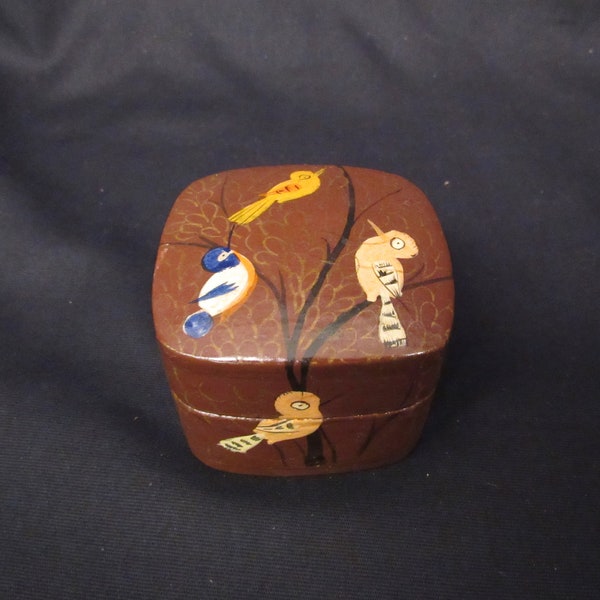 Hand Painted Small Trinket Box, 2.25" Paper Mache with Birds - Made in India