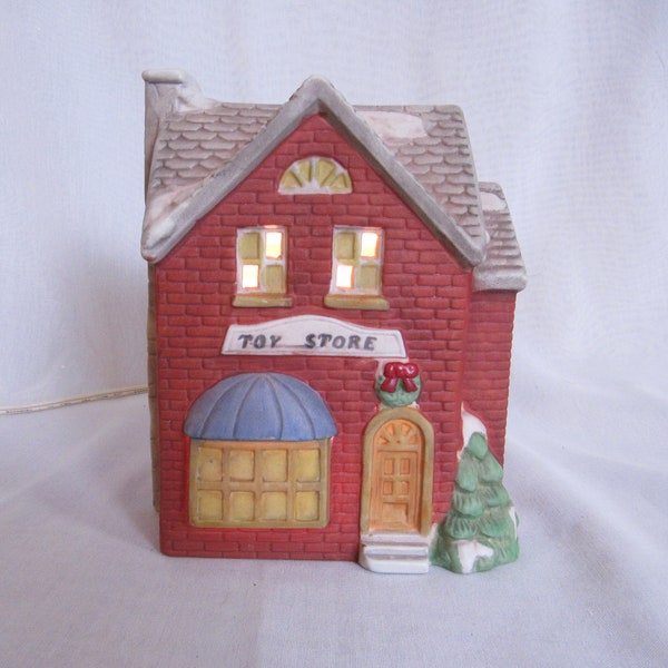 National Decorations Toy Store 1990 Christmas Village Lighted Porcelain Building