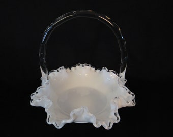 Fenton Glass Silver Crest 8” Basket with Ruffled Crimped Rim