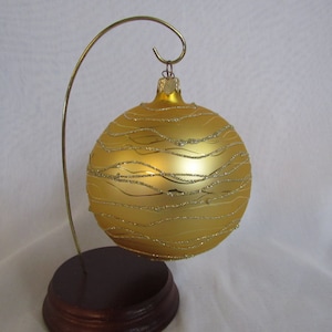Dept 56 Blown Glass 4&quot; Christmas Tree Ornament, Gold and Glitter Ball Made in Czech Republic