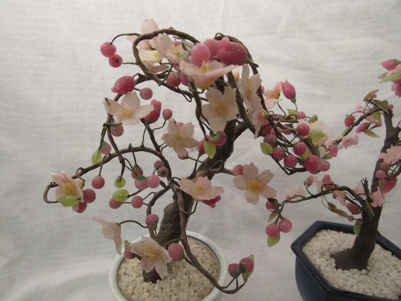 2 Cherry Blossom Bonsai Tree Figurines Handcrafted Pink Etsy