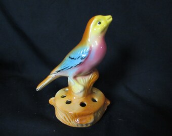 Vintage Multicolored Bird 5" Hand Painted 8 hole Flower Frog