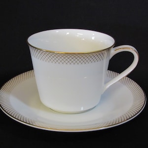 Noritake Seville China Flat Cup and Saucer, White with Gold, Made in Japan 1964 - 1971