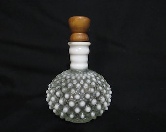 Fenton 289 French Opalescent Hobnail Cologne Bottle with Wood Stopper 1930's