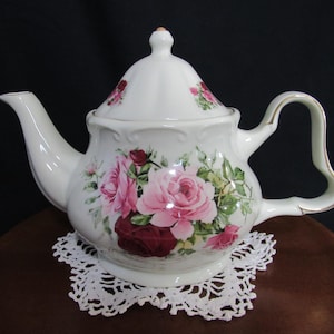 Formalities by Baum Bros  Victorian Roses Teapot 7" Ceramic Tea Pot and Lid