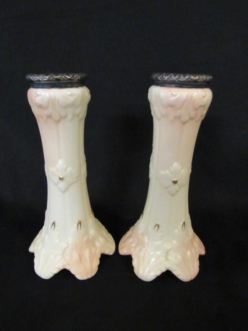 Pair of Locke /& Co Worcester Bud Vases Blush Ivory Pair 6 38 Porcelain Vases 1895-1900 Silver Rims Marked