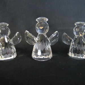 3 Crystal Prism Miniature Angel Figurines. 1.5&quot; and 2&quot; Mini Glass Angels
