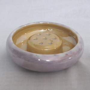 Hand Painted Nippon Lusterware Bowl with Flower Frog: Purple & Peach