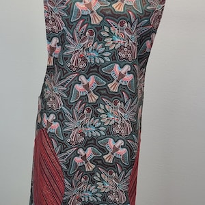 Women&#39;s reversible crossback apron - no ties - 2 aprons in 1 - fantastic aboriginal cotton print & rust/gold striped cotton - huge pockets