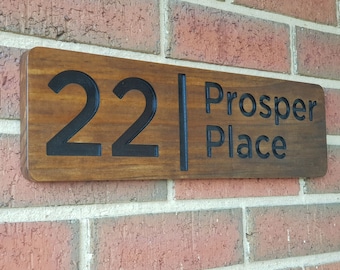 Personalised house number and street name timber sign for home | Rectangle design