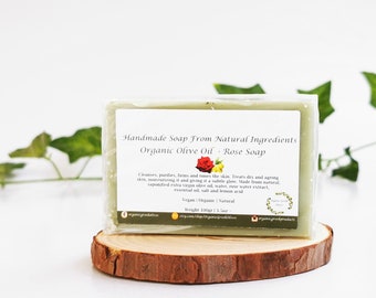 Rose Olive Oil Soap Organic Natural Vegan Toxin Free Moisturizing Soothing Relaxing Face Body Hand Floral Soap GREEK GIFT Palm Oil Free