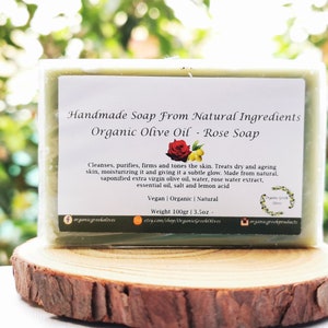 Rose Olive Oil Soap Organic Natural Vegan Toxin Free Moisturizing Soothing Relaxing Face Body Hand Floral Soap GREEK GIFT Palm Oil Free