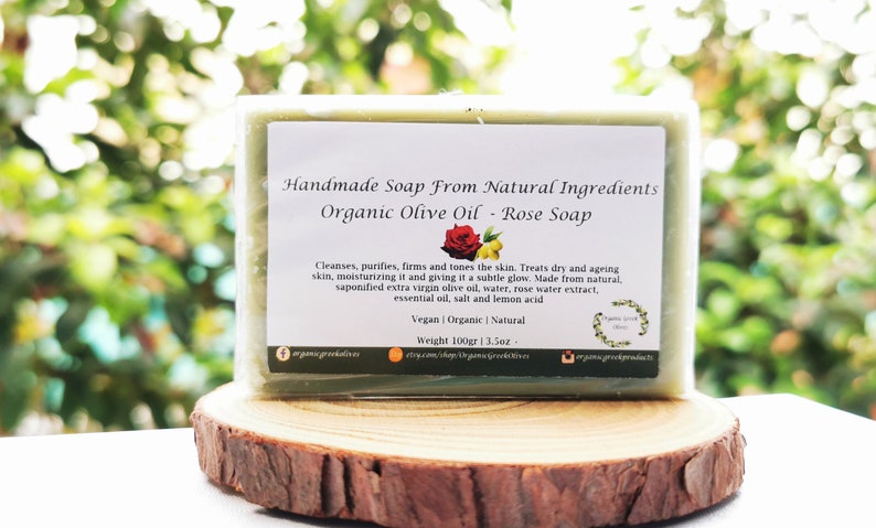 Rose Olive Oil Soap Organic Natural Vegan Toxin Free Moisturizing Soothing Relaxing Face Body Hand Floral Soap GREEK GIFT Palm Oil Free