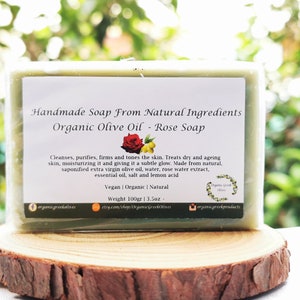Rose Olive Oil Soap Organic Natural Vegan Toxin Free Moisturizing Soothing Relaxing Face Body Hand Floral Soap GREEK GIFT Palm Oil Free