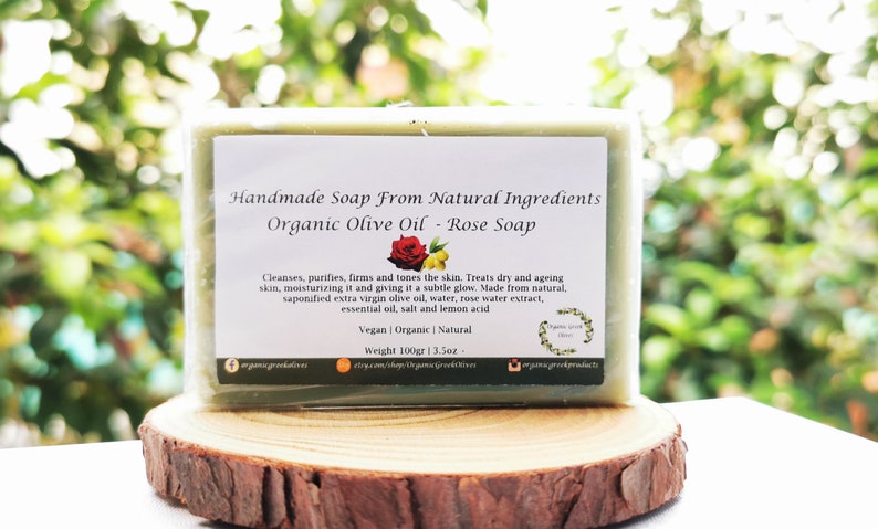 Rose Olive Oil Soap Organic Natural Vegan Toxin Free Moisturizing Soothing Relaxing Face Body Hand Floral Soap GREEK GIFT Palm Oil Free