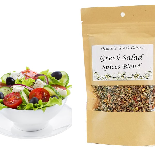 GREEK SALAT Mischung Kräuter Gewürzmischung Aromatische griechische Lebensmittel GEWÜRZ Bio Natürlich Gesund Bio-Griechische Oliven Oregano Basilikum Meersalz