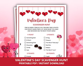 Valentine's Day Scavenger Hunt, Valentine's Printable Game, Galentine's Party Games, Valentine's Games for Kids, Fun Valentines Activity