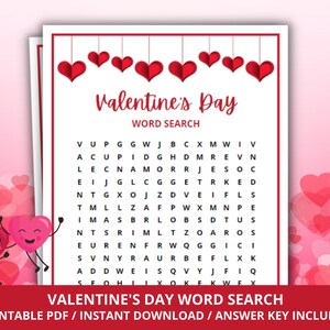 Valentine&#39;s Day Word Search Game, Valentine&#39;s Party Game, Valentine&#39;s Word Search for Kids, Galentine&#39;s Day Games, Fun Valentine&#39;s Day Games