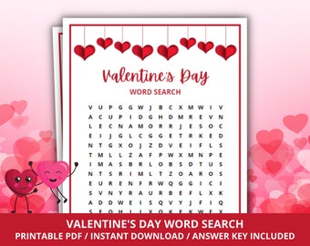 Valentine's Day Word Search Game, Valentine's Party Game, Valentine's Word Search for Kids, Galentine's Day Games, Fun Valentine's Day Games
