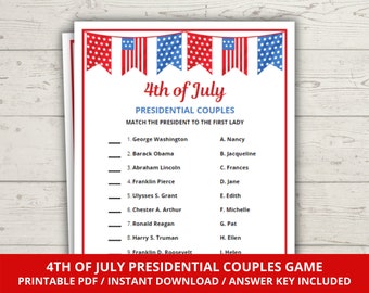 Presidential Couples Matching Game, 4th of July Match the Presidential Couples Game, 4th of July Party Game, Independence Day Activity