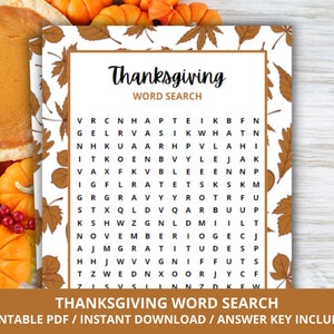 Thanksgiving Word Search, Thanksgiving Party Games, Autumn Word Search Game for Kids, Thanksgiving Games, Thanksgiving Family Game